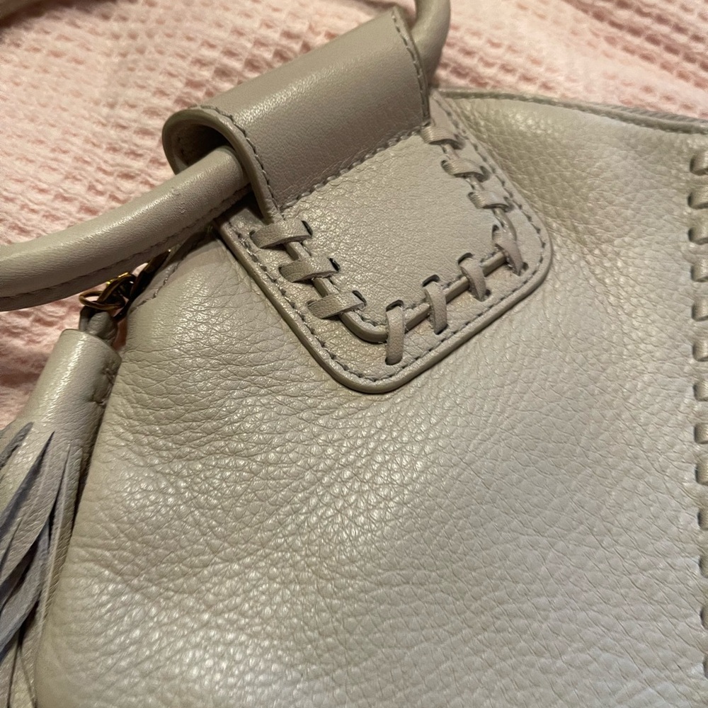 Hobo sable tan Leather Tote Bag with Whipstitch Detail